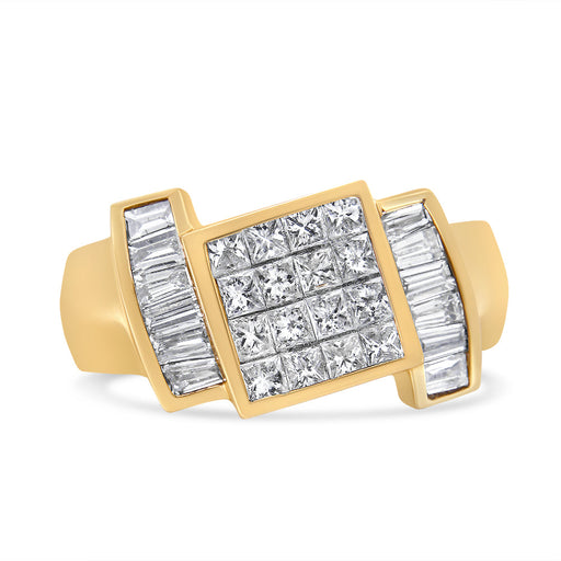 Bids.com 14K Yellow Gold 1 5/8 Cttw Invisible-Set Princess and Baguette Diamond Cocktail Band Ring Rings White Smoke 7 / Yellow.Gold