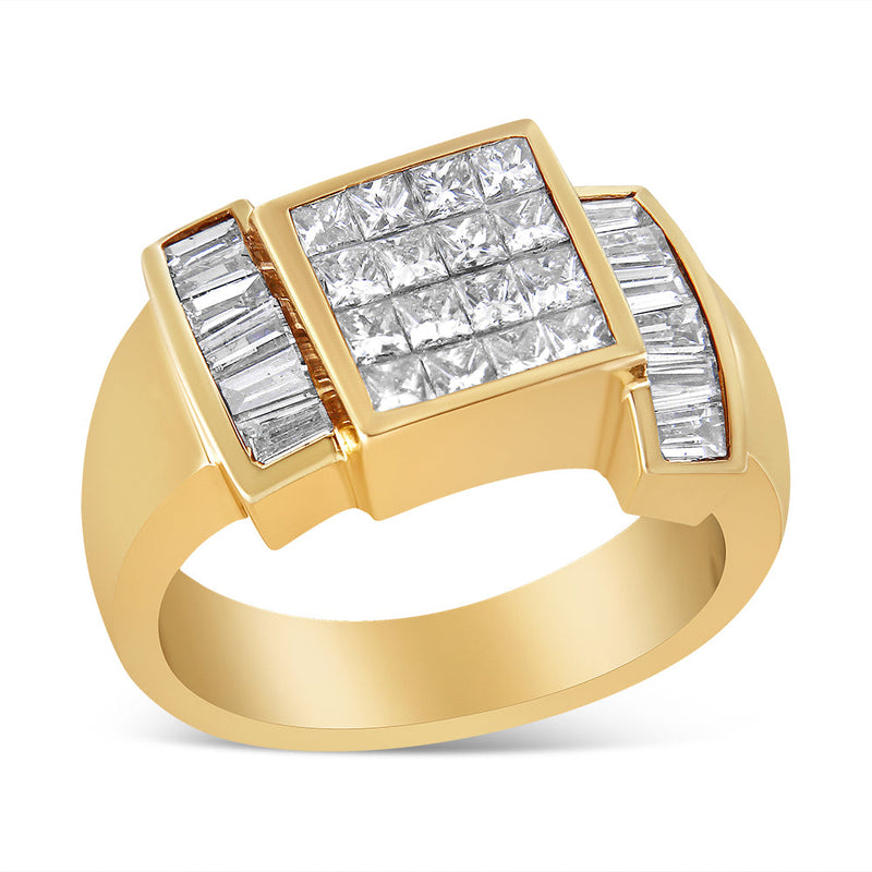 Bids.com 14K Yellow Gold 1 5/8 Cttw Invisible-Set Princess and Baguette Diamond Cocktail Band Ring Rings White Smoke 7 / Yellow.Gold