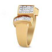 Bids.com 14K Yellow Gold 1 5/8 Cttw Invisible-Set Princess and Baguette Diamond Cocktail Band Ring Rings White Smoke 7 / Yellow.Gold