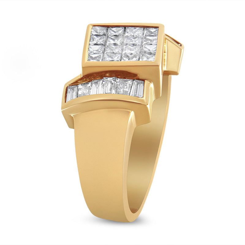 Bids.com 14K Yellow Gold 1 5/8 Cttw Invisible-Set Princess and Baguette Diamond Cocktail Band Ring Rings White Smoke 7 / Yellow.Gold