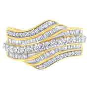Bids.com 10K Yellow Gold 1.0 Cttw Baguette and Round Diamond Multi-Row Wave Bypass Ring (I-J Color, I1-I2 Clarity) - Ring Size 7 Rings White Smoke 6 / Yellow.Gold,7 / Yellow.Gold,9 / Yellow.Gold,8 / Yellow.Gold