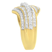 Bids.com 10K Yellow Gold 1.0 Cttw Baguette and Round Diamond Multi-Row Wave Bypass Ring (I-J Color, I1-I2 Clarity) - Ring Size 7 Rings White Smoke 6 / Yellow.Gold,7 / Yellow.Gold,9 / Yellow.Gold,8 / Yellow.Gold