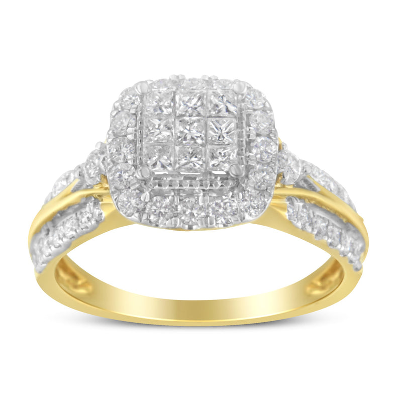 Bids.com 10K Yellow Gold 1.0 Cttw Diamond Composite Cushion-Shape Halo 3-Band-Look Engagement Ring (H-I Color, SI1-SI2 Clarity) - Size 6-1/4 Rings White Smoke 7.25 / Yellow.Gold,6.75 / Yellow.Gold,6.5 / Yellow.Gold,6.25 / Yellow.Gold,7 / Yellow.Gold,7.5 / Yellow.Gold