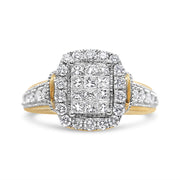 Bids.com 14K Yellow and White Gold 1.00 Cttw Princess and Round Cut Emerald Shaped Halo Diamond Cluster Ring (SI1-SI2 Clarity, H-I Color) - Size 7 Rings White Smoke 8 / YellowWhite.Gold,6 / YellowWhite.Gold,7 / YellowWhite.Gold,9 / YellowWhite.Gold