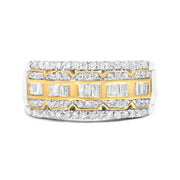 Bids.com 10K White and Yellow Gold 1.00 Cttw Baguette and Round cut Diamond Art Deco Multi-Row Ring Band (I-J Color, I1-I2 Clarity) - Ring Size 7 Rings Light Gray 9 / YellowWhite.Gold,8 / YellowWhite.Gold,6 / YellowWhite.Gold,7 / YellowWhite.Gold