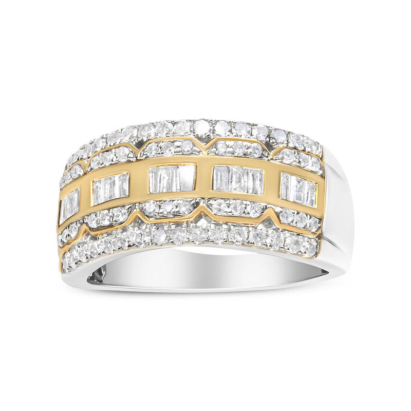 Bids.com 10K White and Yellow Gold 1.00 Cttw Baguette and Round cut Diamond Art Deco Multi-Row Ring Band (I-J Color, I1-I2 Clarity) - Ring Size 7 Rings White Smoke 9 / YellowWhite.Gold,8 / YellowWhite.Gold,6 / YellowWhite.Gold,7 / YellowWhite.Gold