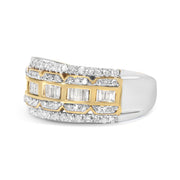 Bids.com 10K White and Yellow Gold 1.00 Cttw Baguette and Round cut Diamond Art Deco Multi-Row Ring Band (I-J Color, I1-I2 Clarity) - Ring Size 7 Rings White Smoke 9 / YellowWhite.Gold,8 / YellowWhite.Gold,6 / YellowWhite.Gold,7 / YellowWhite.Gold