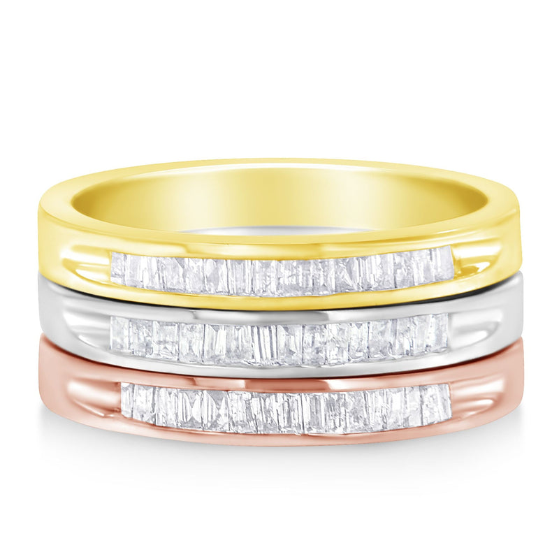 Bids.com 10K Yellow, White and Rose Gold over .925 Sterling Silver 5/8 Cttw Diamond Channel-Set Stackable Band Ring Set (H-I Color, I1-I2 Clarity) - Size 6 3/4 Rings Lavender 7.25 / YellowWhiteRose.Sterling Silver,6.75 / YellowWhiteRose.Sterling Silver,7 / YellowWhiteRose.Sterling Silver