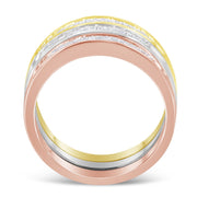 Bids.com 10K Yellow, White and Rose Gold over .925 Sterling Silver 5/8 Cttw Diamond Channel-Set Stackable Band Ring Set (H-I Color, I1-I2 Clarity) - Size 6 3/4 Rings White Smoke 7.25 / YellowWhiteRose.Sterling Silver,6.75 / YellowWhiteRose.Sterling Silver,7 / YellowWhiteRose.Sterling Silver