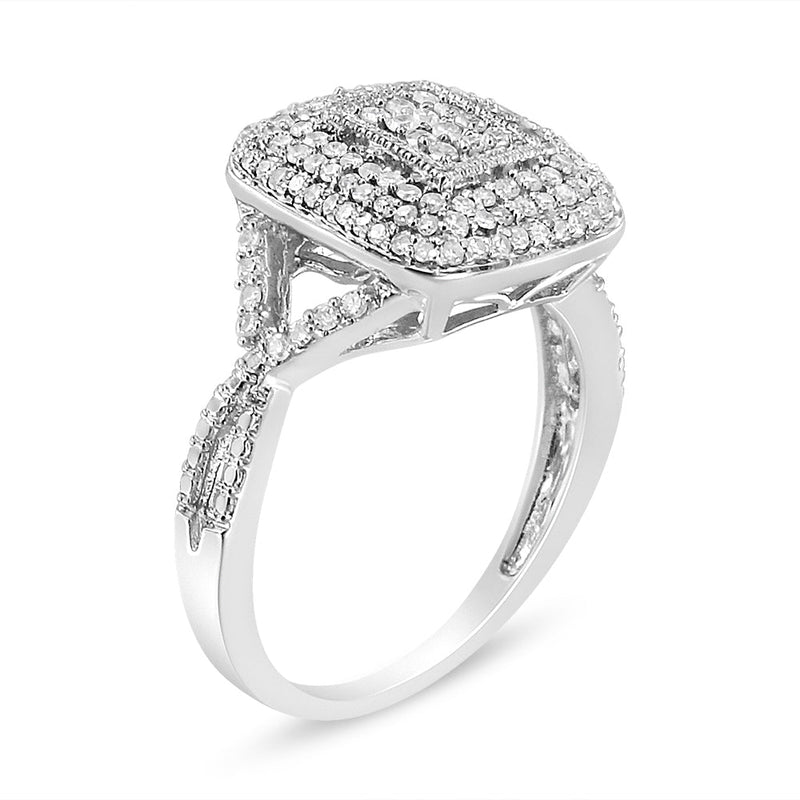 Bids.com .925 Sterling Silver 1/2 Cttw Round-Cut Diamond Cluster Cushion Ring (I-J , I1-I2) - Size 7 Rings White Smoke 7 / White.Sterling Silver,9 / White.Sterling Silver,8 / White.Sterling Silver,6 / White.Sterling Silver,5 / White.Sterling Silver,10 / White.Sterling Silver