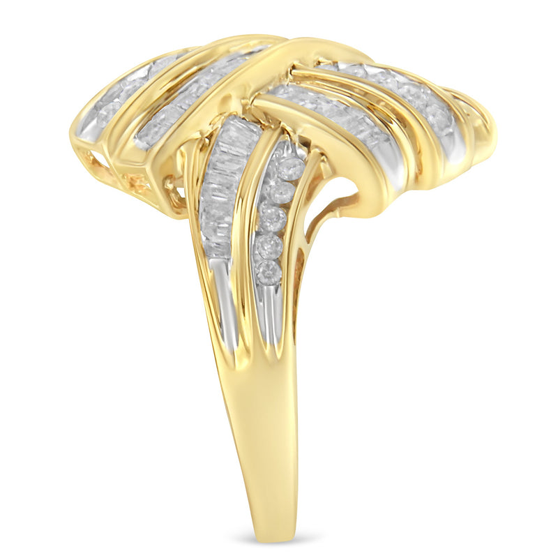 Bids.com 10K Yellow Gold Plated .925 Sterling Silver 1.0 Cttw Round & Baguette Diamond Knot Channel Statement Ring (I-J Color, I2-I3 Clarity) - Size 6 Rings White Smoke 8 / Yellow.Sterling Silver,7 / Yellow.Sterling Silver,6 / Yellow.Sterling Silver,7.75 / Yellow.Sterling Silver,7.5 / Yellow.Sterling Silver,7.25 / Yellow.Sterling Silver,6.75 / Yellow.Sterling Silver,6.5 / Yellow.Sterling Silver,6.25 / Yellow.Sterling Sil