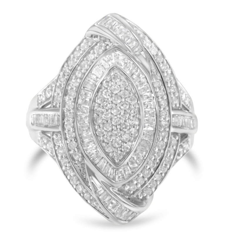 Bids.com .925 Sterling Silver & 1-1/8 Cttw Diamond Marquise Shaped Cluster Triple Halo Knot Cocktail Fashion Ring (I-J Color, I2-I3 Clarity) - Size 6 Rings White Smoke 8 / White.Sterling Silver,6 / White.Sterling Silver,7 / White.Sterling Silver,7.75 / White.Sterling Silver,7.5 / White.Sterling Silver,7.25 / White.Sterling Silver,6.75 / White.Sterling Silver,6.5 / White.Sterling Silver,6.25 / White.Sterling Silver