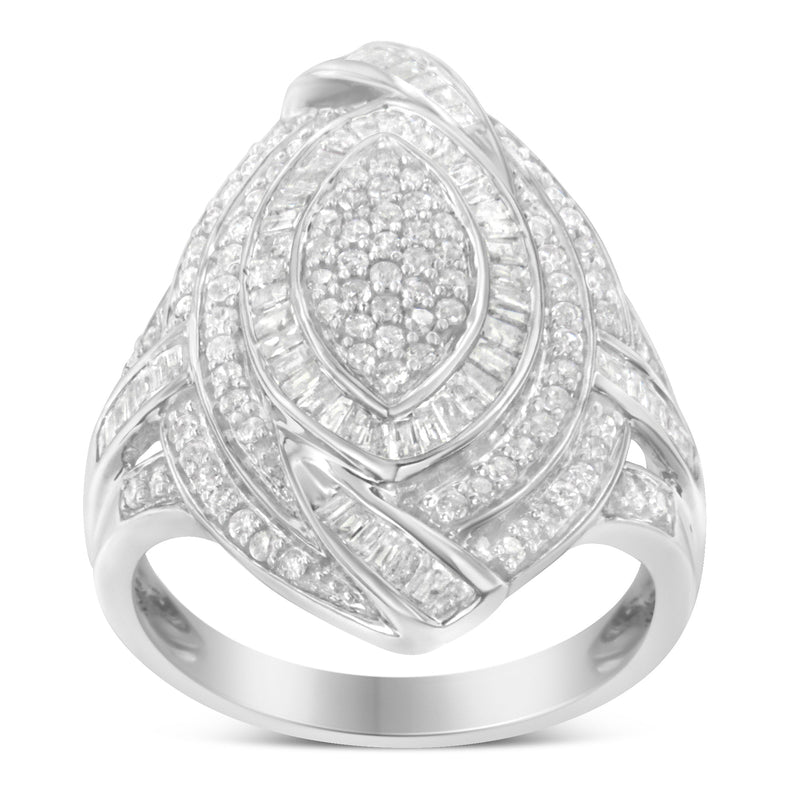Bids.com .925 Sterling Silver & 1-1/8 Cttw Diamond Marquise Shaped Cluster Triple Halo Knot Cocktail Fashion Ring (I-J Color, I2-I3 Clarity) - Size 6 Rings White Smoke 8 / White.Sterling Silver,6 / White.Sterling Silver,7 / White.Sterling Silver,7.75 / White.Sterling Silver,7.5 / White.Sterling Silver,7.25 / White.Sterling Silver,6.75 / White.Sterling Silver,6.5 / White.Sterling Silver,6.25 / White.Sterling Silver