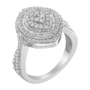 Bids.com .925 Sterling Silver 1.0 Cttw Round & Baguette-Cut Diamond Marquise-Shaped Cluster Triple Stepped Halo Cocktail Fashion Ring (I-J Color, I2-I3 Clarity) - Size 7 Rings White Smoke 6 / White.Sterling Silver,8 / White.Sterling Silver,7.5 / White.Sterling Silver,6.5 / White.Sterling Silver,7 / White.Sterling Silver