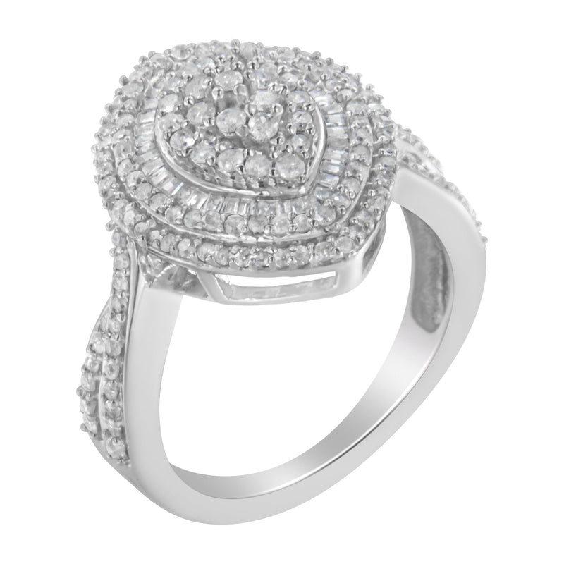 Bids.com .925 Sterling Silver 1.0 Cttw Round & Baguette-Cut Diamond Marquise-Shaped Cluster Triple Stepped Halo Cocktail Fashion Ring (I-J Color, I2-I3 Clarity) - Size 7 Rings White Smoke 6 / White.Sterling Silver,8 / White.Sterling Silver,7.5 / White.Sterling Silver,6.5 / White.Sterling Silver,7 / White.Sterling Silver