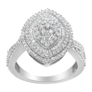 Bids.com .925 Sterling Silver 1.0 Cttw Round & Baguette-Cut Diamond Marquise-Shaped Cluster Triple Stepped Halo Cocktail Fashion Ring (I-J Color, I2-I3 Clarity) - Size 7 Rings White Smoke 6 / White.Sterling Silver,8 / White.Sterling Silver,7.5 / White.Sterling Silver,6.5 / White.Sterling Silver,7 / White.Sterling Silver