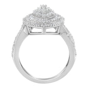 Bids.com .925 Sterling Silver 1.0 Cttw Round & Baguette-Cut Diamond Marquise-Shaped Cluster Triple Stepped Halo Cocktail Fashion Ring (I-J Color, I2-I3 Clarity) - Size 7 Rings White Smoke 6 / White.Sterling Silver,8 / White.Sterling Silver,7.5 / White.Sterling Silver,6.5 / White.Sterling Silver,7 / White.Sterling Silver