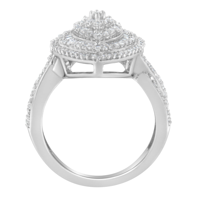 Bids.com .925 Sterling Silver 1.0 Cttw Round & Baguette-Cut Diamond Marquise-Shaped Cluster Triple Stepped Halo Cocktail Fashion Ring (I-J Color, I2-I3 Clarity) - Size 7 Rings White Smoke 6 / White.Sterling Silver,8 / White.Sterling Silver,7.5 / White.Sterling Silver,6.5 / White.Sterling Silver,7 / White.Sterling Silver