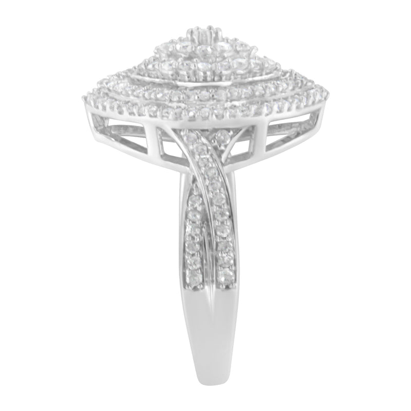 Bids.com .925 Sterling Silver 1.0 Cttw Round & Baguette-Cut Diamond Marquise-Shaped Cluster Triple Stepped Halo Cocktail Fashion Ring (I-J Color, I2-I3 Clarity) - Size 7 Rings White Smoke 6 / White.Sterling Silver,8 / White.Sterling Silver,7.5 / White.Sterling Silver,6.5 / White.Sterling Silver,7 / White.Sterling Silver