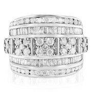 Bids.com .925 Sterling Silver 2.0 Cttw Round & Baguette Cut Diamond Multi-Row Channel Set Tapered Cocktail Fashion Ring (I-J Color, I3 Clarity) - Size 7 Rings Light Gray 7 / White.Sterling Silver,6 / White.Sterling Silver,8 / White.Sterling Silver,9 / White.Sterling Silver,6 / Yellow.Sterling Silver,7 / Yellow.Sterling Silver,8 / Yellow.Sterling Silver
