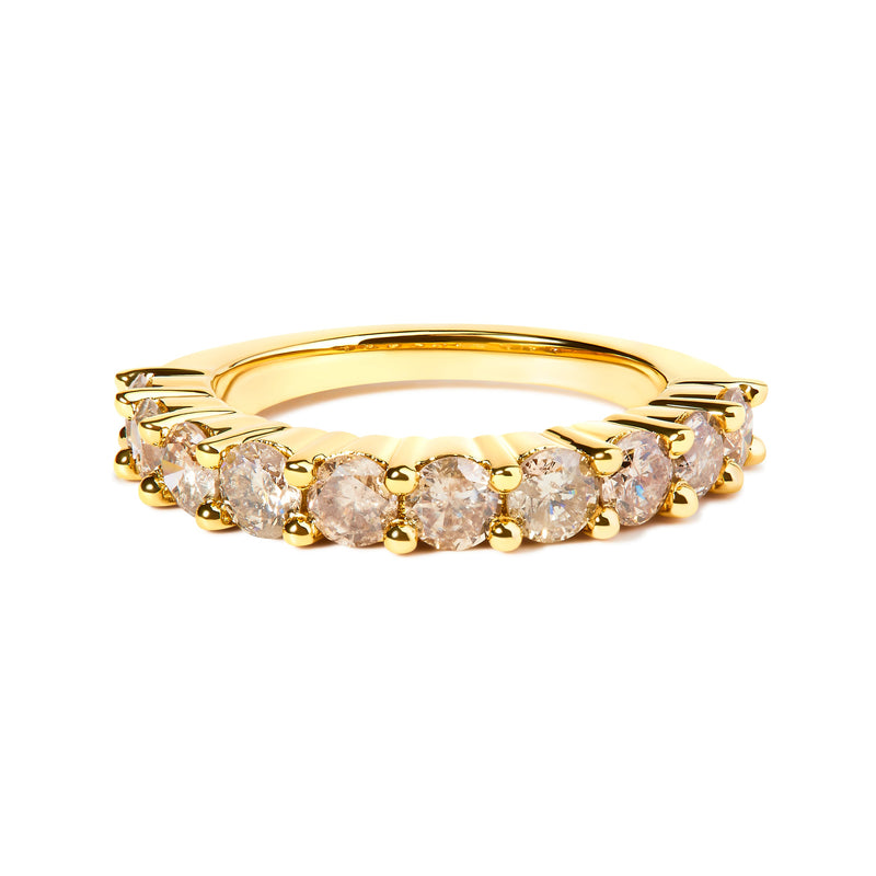 Bids.com 14K Yellow Gold Plated .925 Sterling Silver 2.0 Cttw Round Brilliant Cut Diamond 10 Stone Anniversary Band Ring (J-K Color, I1-I2 Clarity) - Size 6 Rings White Smoke 6 / Yellow.Sterling Silver,7 / Yellow.Sterling Silver,8 / Yellow.Sterling Silver