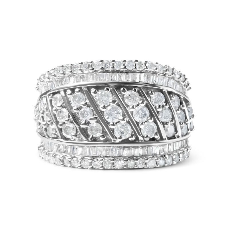 Bids.com .925 Sterling Silver 2.00 Cttw Diamond Fashion Multi Row Cocktail Ring (H-I Color, I2-I3 Clarity) - Ring Size 7 Rings Light Gray 7 / White.Sterling Silver,6 / White.Sterling Silver,8 / White.Sterling Silver,9 / White.Sterling Silver