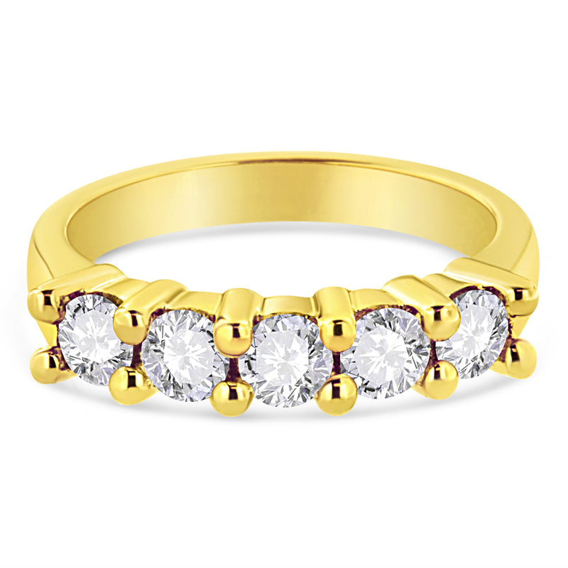 Bids.com 14K Yellow Gold Plated .925 Sterling Silver 1.0 Cttw Shared Prong-set Round Diamond 5 Stone Band Ring (J-K Color, I1-I2 Clarity) - Size 7 Rings White Smoke 7 / Yellow.Sterling Silver,9 / Yellow.Sterling Silver,8 / Yellow.Sterling Silver,6 / Yellow.Sterling Silver