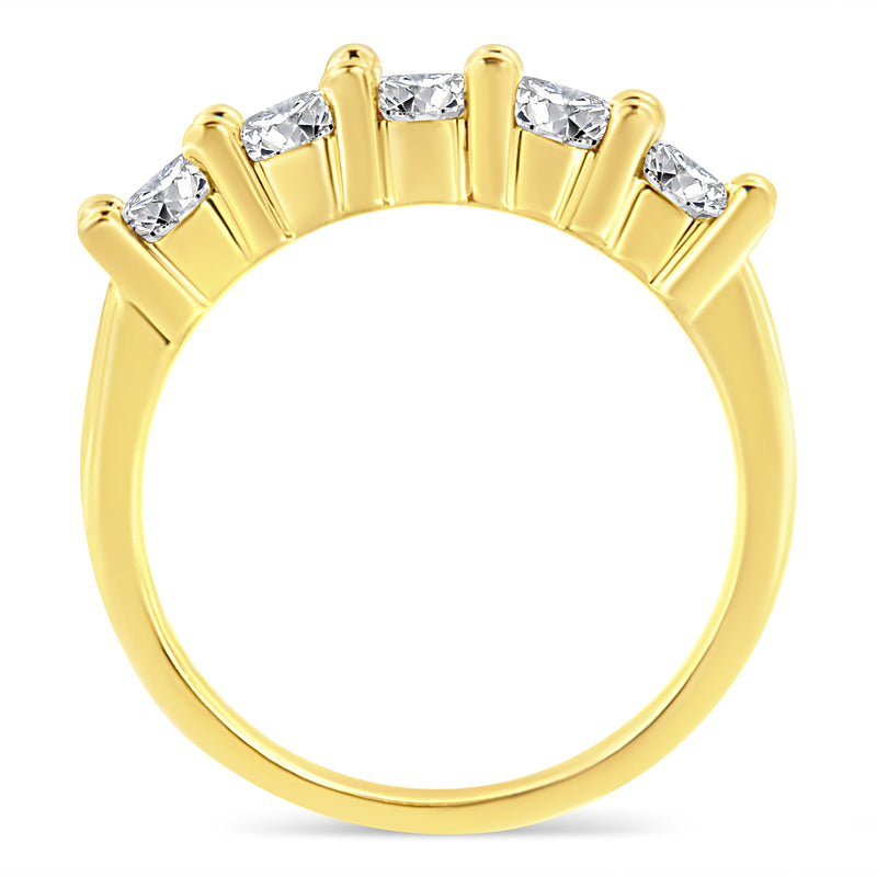 Bids.com 14K Yellow Gold Plated .925 Sterling Silver 1.0 Cttw Shared Prong-set Round Diamond 5 Stone Band Ring (J-K Color, I1-I2 Clarity) - Size 7 Rings White Smoke 7 / Yellow.Sterling Silver,9 / Yellow.Sterling Silver,8 / Yellow.Sterling Silver,6 / Yellow.Sterling Silver