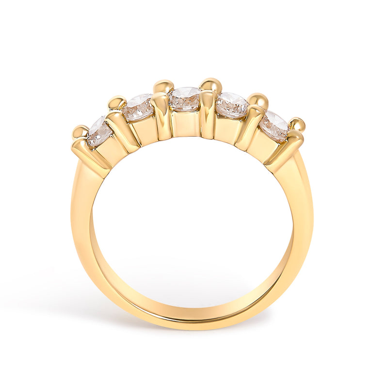 Bids.com 14K Yellow Gold Plated .925 Sterling Silver 1.0 Cttw Shared Prong-set Round Diamond 5 Stone Band Ring (J-K Color, I1-I2 Clarity) - Size 7 Rings White Smoke 7 / Yellow.Sterling Silver,9 / Yellow.Sterling Silver,8 / Yellow.Sterling Silver,6 / Yellow.Sterling Silver