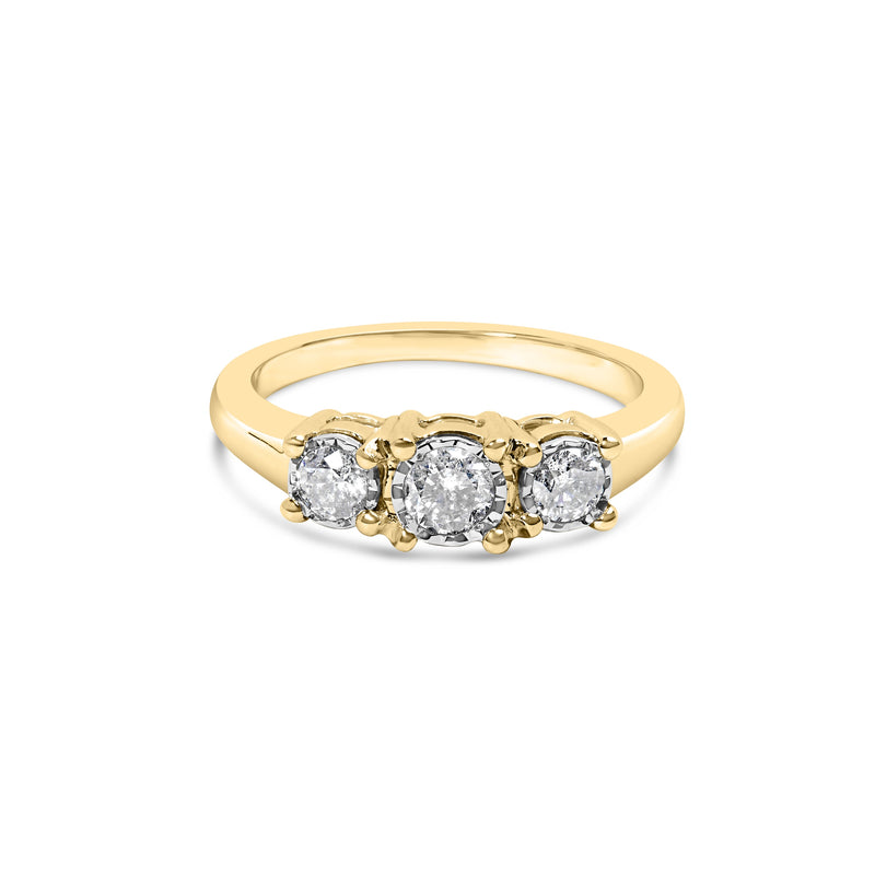 Bids.com 10K Yellow Gold 1/2 Cttw Miracle Set Round Diamond Three Stone Illusion Plate Ring (I-J Color, I2-I3 Clarity) - Size 7 Rings White Smoke 9 / Yellow.Gold,6 / Yellow.Gold,8 / Yellow.Gold,5 / Yellow.Gold,7 / Yellow.Gold