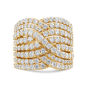 Bids.com 10K Yellow Gold 3.0 Cttw Diamond Eight-Row Bypass Crossover Statement Band Ring (H-I Color, I2-I3 Clarity) - Size 7 Rings White Smoke 7 / Yellow.Gold