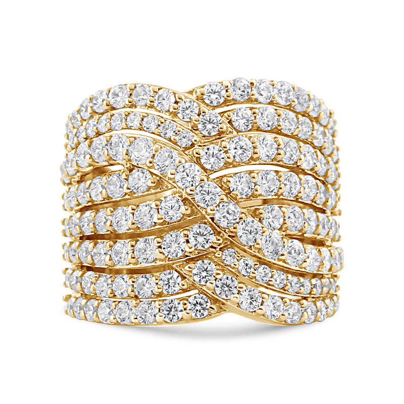 Bids.com 10K Yellow Gold 3.0 Cttw Diamond Eight-Row Bypass Crossover Statement Band Ring (H-I Color, I2-I3 Clarity) - Size 7 Rings White Smoke 7 / Yellow.Gold