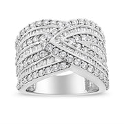 Bids.com .925 Sterling Silver 2 3/8 Cttw Diamond Multi Row Overlay Band Ring ( J-K Color, I3 Clarity) - Ring Size 7 Rings Light Gray 7 / White.Sterling Silver,6 / White.Sterling Silver,8 / White.Sterling Silver,9 / White.Sterling Silver