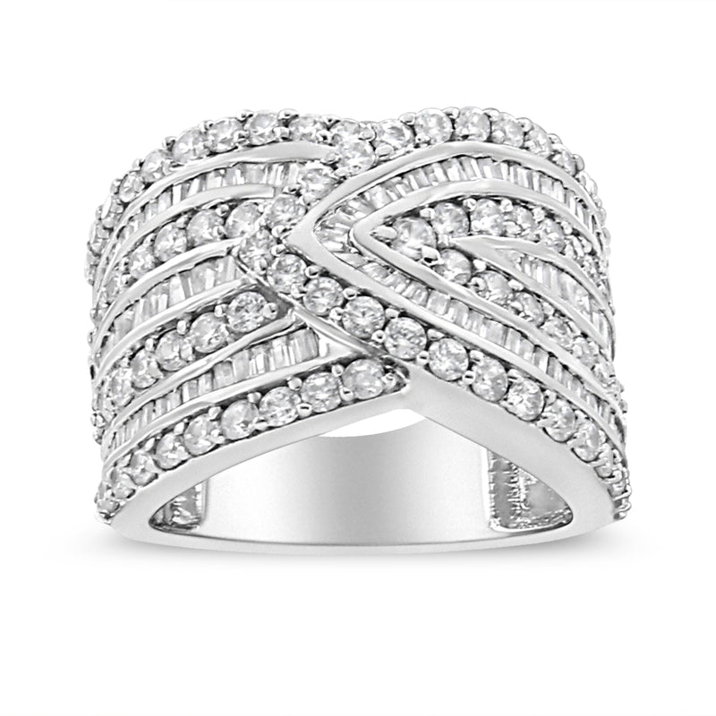 Bids.com .925 Sterling Silver 2 3/8 Cttw Diamond Multi Row Overlay Band Ring ( J-K Color, I3 Clarity) - Ring Size 7 Rings Light Gray 7 / White.Sterling Silver,6 / White.Sterling Silver,8 / White.Sterling Silver,9 / White.Sterling Silver