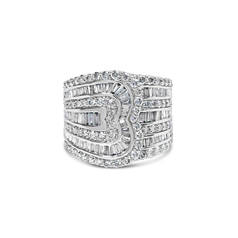 Bids.com 10K White Gold 2 1/2 Cttw Round and Baguette-Cut Diamond Multi-Row Bypass Ring (J-K Color, I2-I3 Clarity) - Ring Size 7 Rings Gray 7 / White.Gold,6 / White.Gold,8 / White.Gold,9 / White.Gold