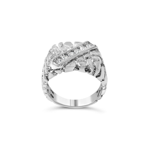 Bids.com .925 Sterling Silver 1/3 Diamond 6 Stone Rectangle Nugget Gents Ring - Size 10 Rings White Smoke 10 / White.Sterling Silver,9 / White.Sterling Silver,11 / White.Sterling Silver,12 / White.Sterling Silver