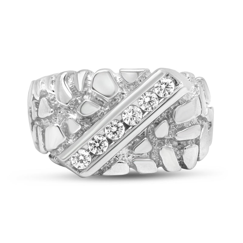 Bids.com .925 Sterling Silver 1/3 Diamond 6 Stone Rectangle Nugget Gents Ring - Size 10 Rings Light Gray 10 / White.Sterling Silver,9 / White.Sterling Silver,11 / White.Sterling Silver,12 / White.Sterling Silver