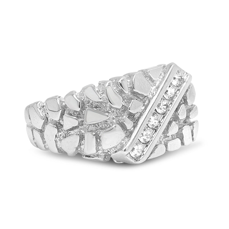 Bids.com .925 Sterling Silver 1/3 Diamond 6 Stone Rectangle Nugget Gents Ring - Size 10 Rings White Smoke 10 / White.Sterling Silver,9 / White.Sterling Silver,11 / White.Sterling Silver,12 / White.Sterling Silver