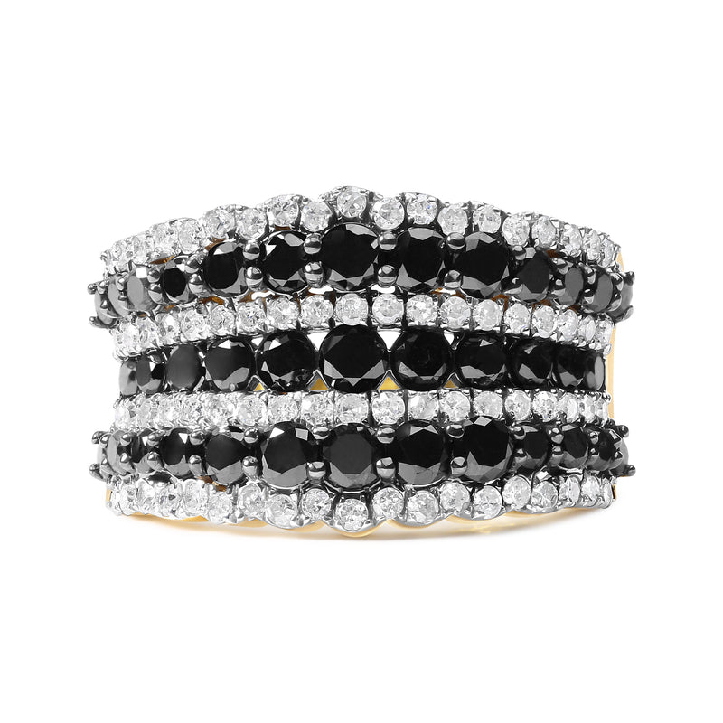 Bids.com 14K Yellow Gold Plated .925 Sterling Silver 1 3/4 Cttw Treated Black and White Alternating Diamond Multi Row Band Ring (Black / I-J Color, I2-I3 Clarity) - Size 7 Rings White Smoke 7 / Yellow.Sterling Silver,9 / Yellow.Sterling Silver,11 / Yellow.Sterling Silver,8 / Yellow.Sterling Silver,10 / Yellow.Sterling Silver