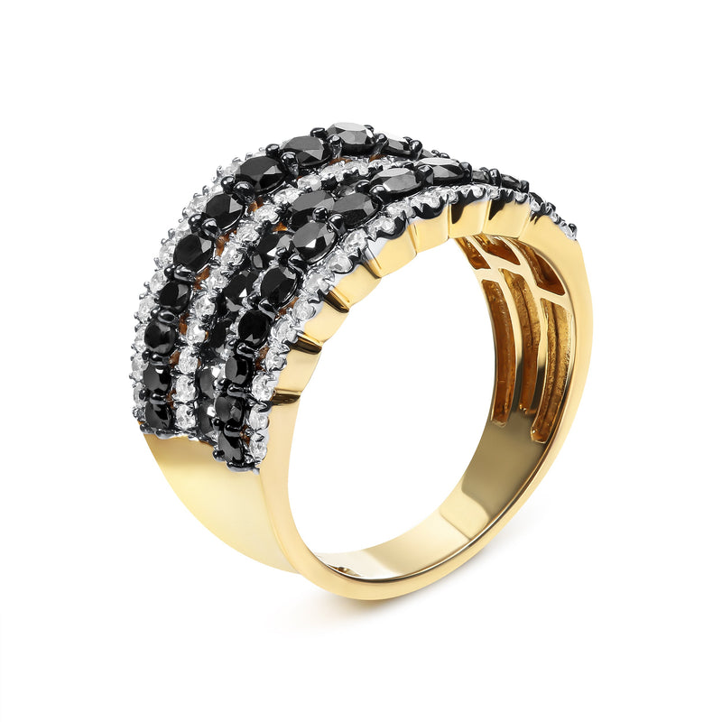 Bids.com 14K Yellow Gold Plated .925 Sterling Silver 1 3/4 Cttw Treated Black and White Alternating Diamond Multi Row Band Ring (Black / I-J Color, I2-I3 Clarity) - Size 7 Rings White Smoke 7 / Yellow.Sterling Silver,9 / Yellow.Sterling Silver,11 / Yellow.Sterling Silver,8 / Yellow.Sterling Silver,10 / Yellow.Sterling Silver