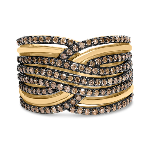 Bids.com 10K Yellow Gold Plated .925 Sterling Silver 1.0 Cttw Champagne Diamond Multi Row Cross Over Band Ring - Size 7 Rings White Smoke 7 / Yellow.Sterling Silver,6 / Yellow.Sterling Silver,8 / Yellow.Sterling Silver,9 / Yellow.Sterling Silver