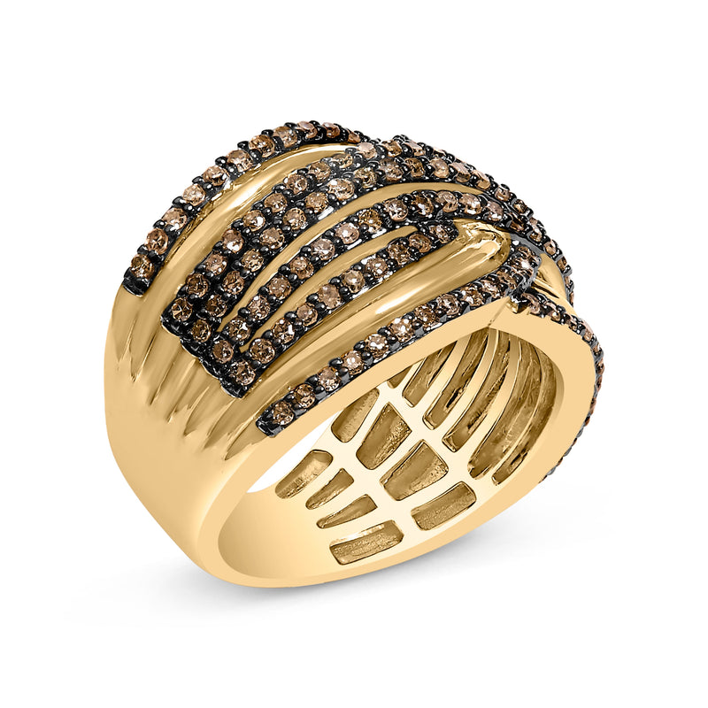 Bids.com 10K Yellow Gold Plated .925 Sterling Silver 1.0 Cttw Champagne Diamond Multi Row Cross Over Band Ring - Size 7 Rings White Smoke 7 / Yellow.Sterling Silver,6 / Yellow.Sterling Silver,8 / Yellow.Sterling Silver,9 / Yellow.Sterling Silver