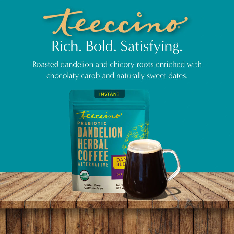 Teeccino Instant Dandelion Herbal Coffee Instant Coffee Dark Cyan Black