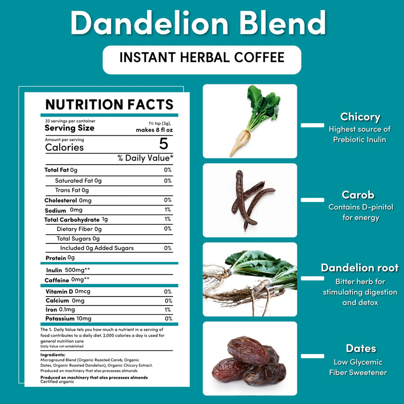 Teeccino Instant Dandelion Herbal Coffee Instant Coffee Dark Cyan Black