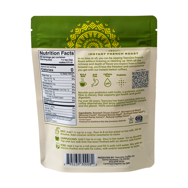 Teeccino Instant French Roast Herbal Coffee Instant Coffee Dark Sea Green 85g