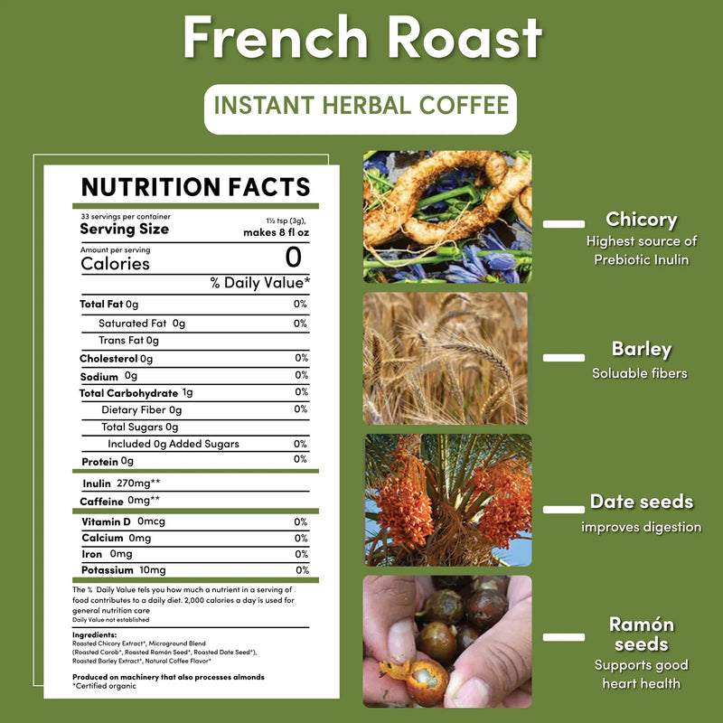 Teeccino Instant French Roast Herbal Coffee Instant Coffee Olive Drab 85g