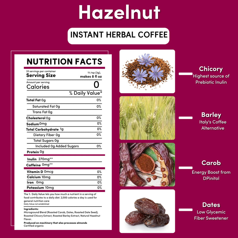Teeccino Instant Hazelnut Herbal Coffee Instant Coffee Brown Instant