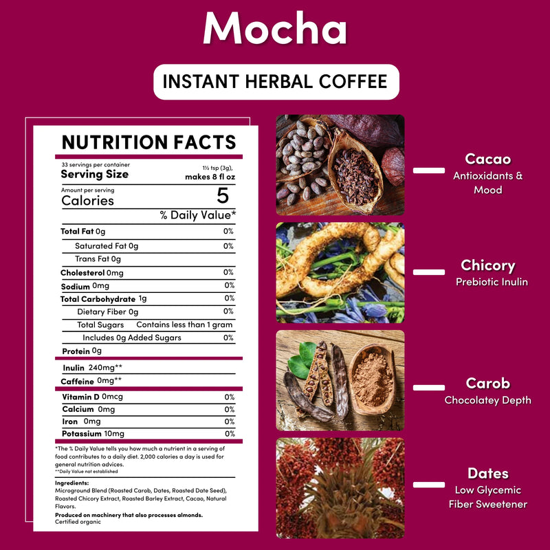 Teeccino Instant Mocha Herbal Coffee Instant Coffee Brown Black