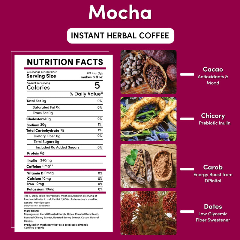 Teeccino Instant Mocha Herbal Coffee Instant Coffee Brown Black
