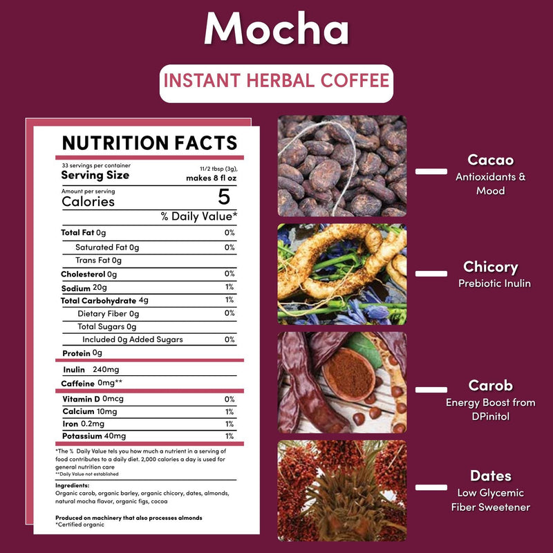 Teeccino Instant Mocha Herbal Coffee Instant Coffee Brown Black